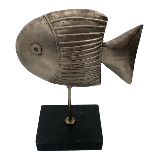 Metal Fish Wood Base Home Decor Set (2) - Picture 3 of 7